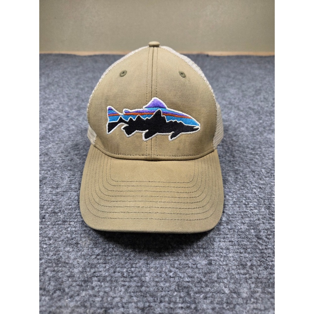 Patagonia Fitz Roy Trout Trucker Hat Mens OSFA Tan Mesh Back Snapback Cap